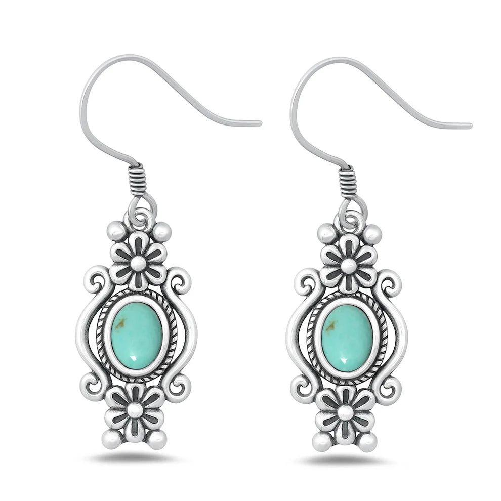 Sterling Silver Stone Flowers Earrings