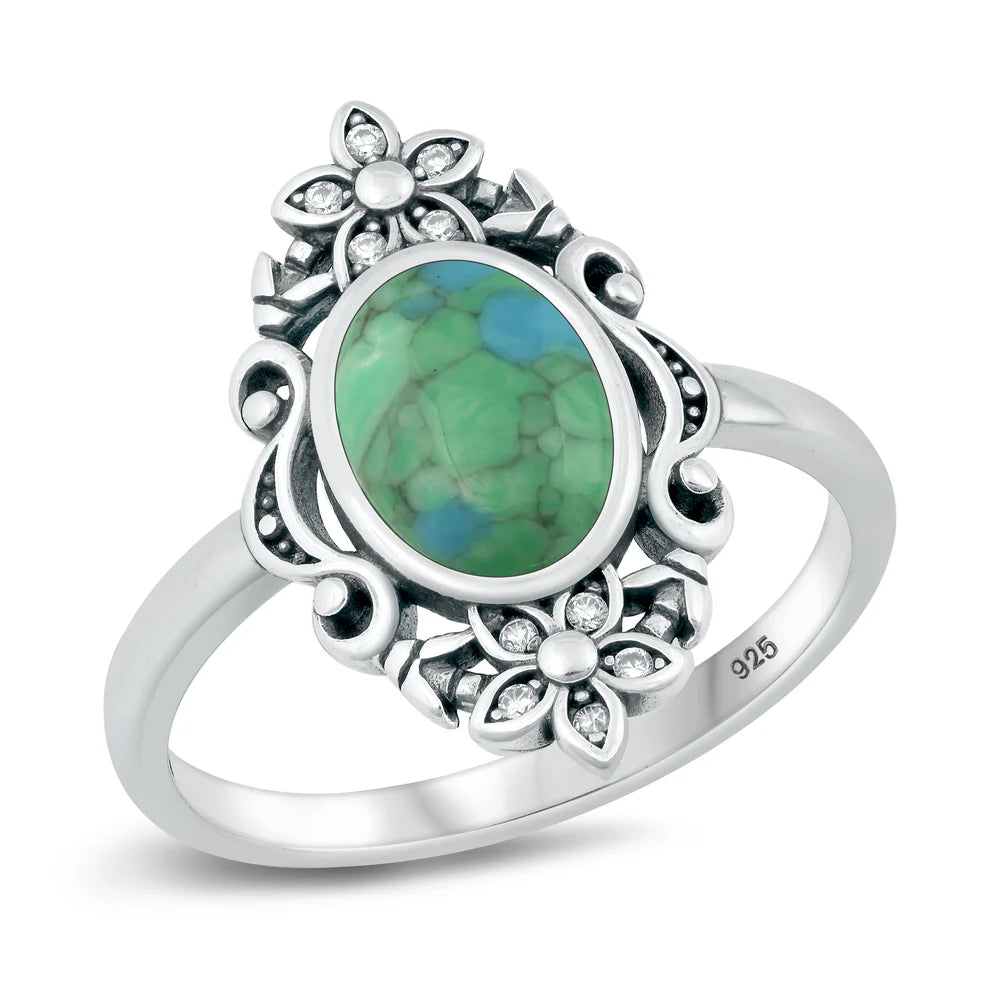 Sterling Ring Turquoise Flower Ring