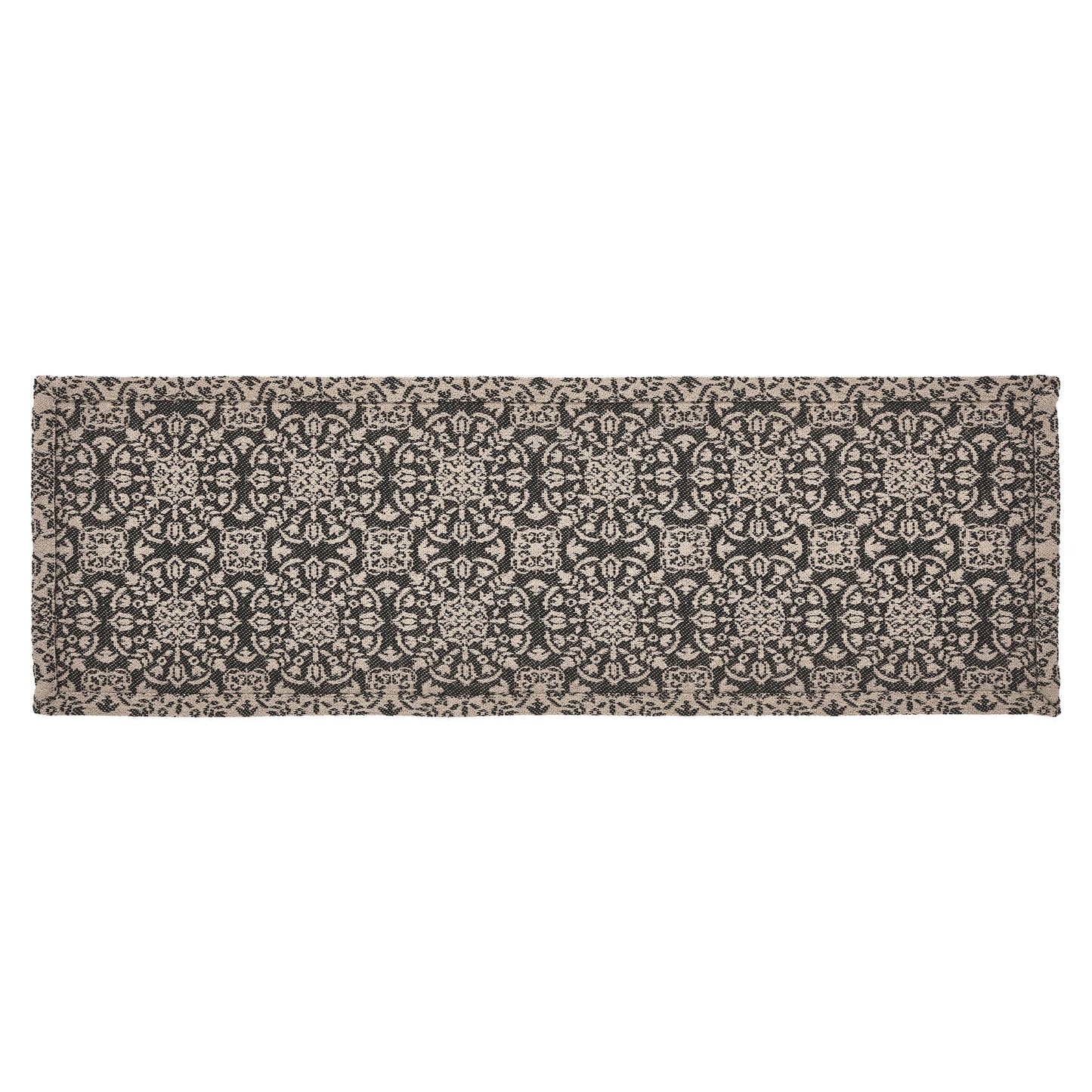 Black Tan Jacquard Table Runner 8x24