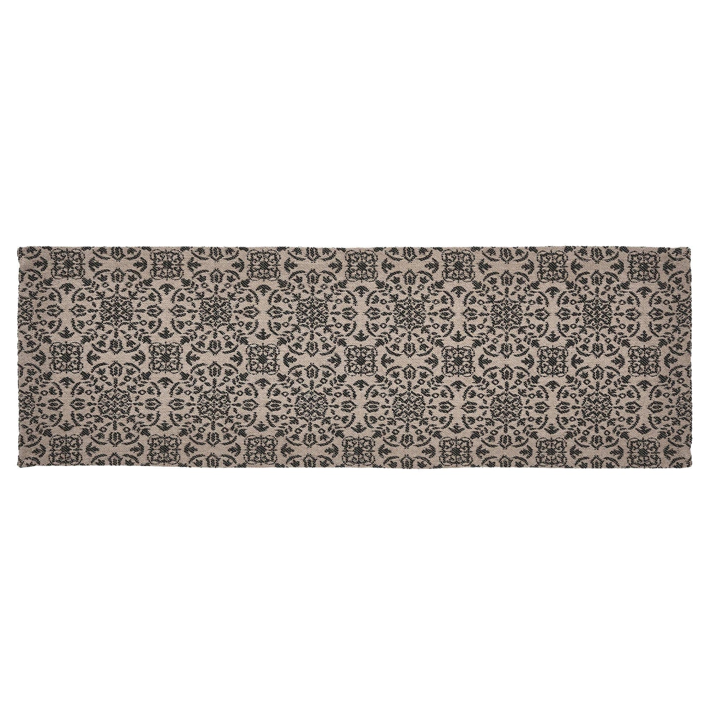 Black Tan Jacquard Table Runner 8x24