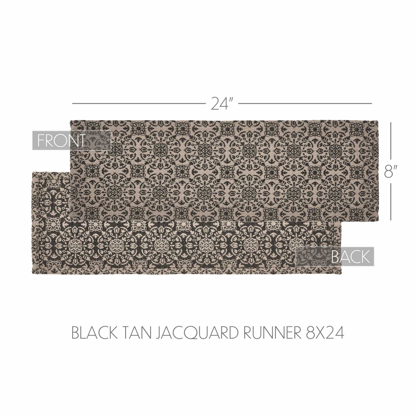 Black Tan Jacquard Table Runner 8x24