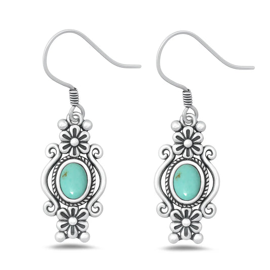 Sterling Silver Stone Flowers Earrings
