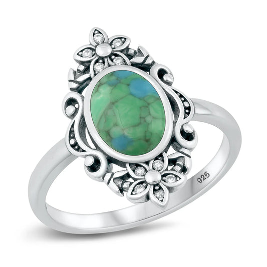 Sterling Ring Turquoise Flower Ring